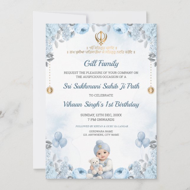 Sukhmani Sahib Path Baby Boy Birthday Invitation (Front)