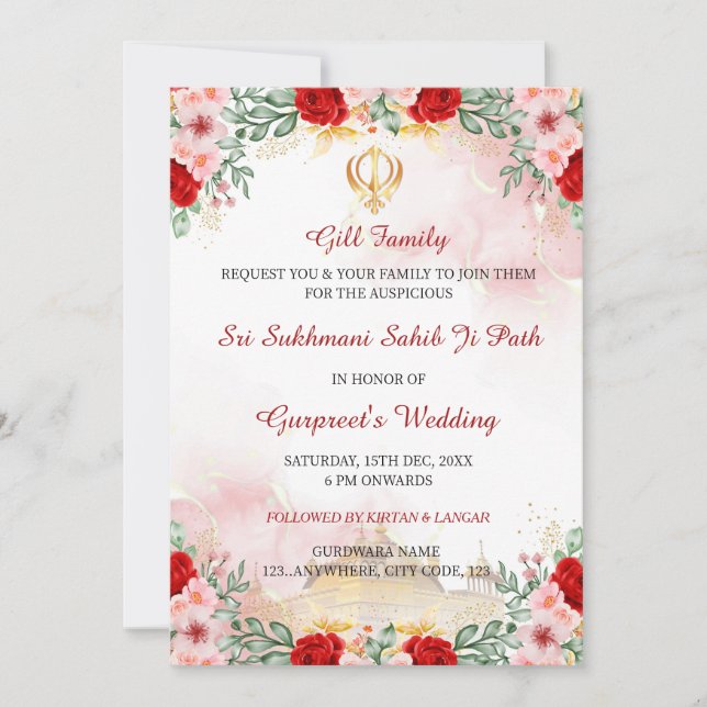Sukhmani Sahib Path Wedding Invitation (Front)