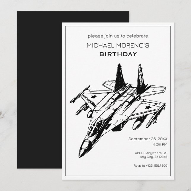 Sukhoi Aircraft Birthday Invitation (Front/Back)