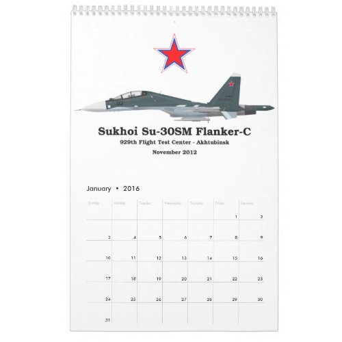 Sukhoi Profile Su_30SM Flanker_C Calendar