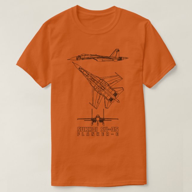 Sukhoi Su35 Russian Jet Fighter Plane Blueprint Di T-Shirt (Design Front)