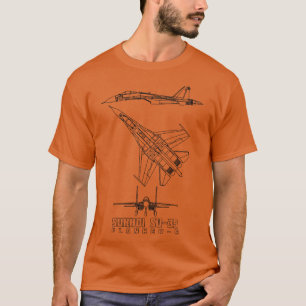 Sukhoi Su35 Russian Jet Fighter Plane Blueprint Di T-Shirt
