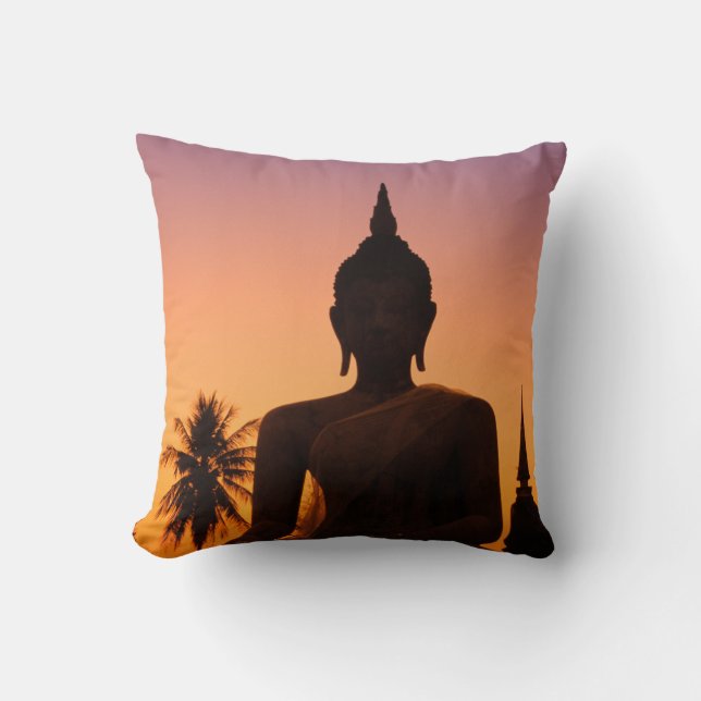Sukhothai, Wat Mahathat At Sunset Throw Pillow (Front)