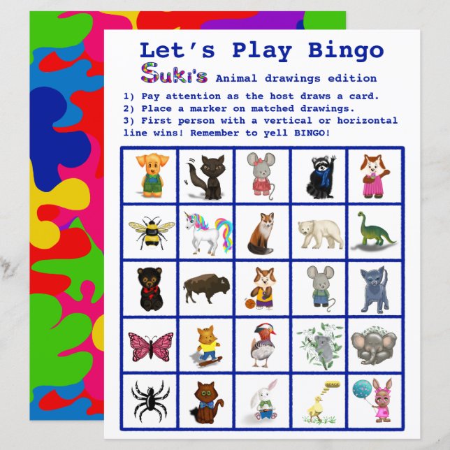 Suki’s Animal Drawings Let’s Play Bingo Party Game (Front/Back)