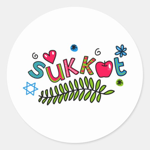 Sukkot Jewish Holiday Text Classic Round Sticker