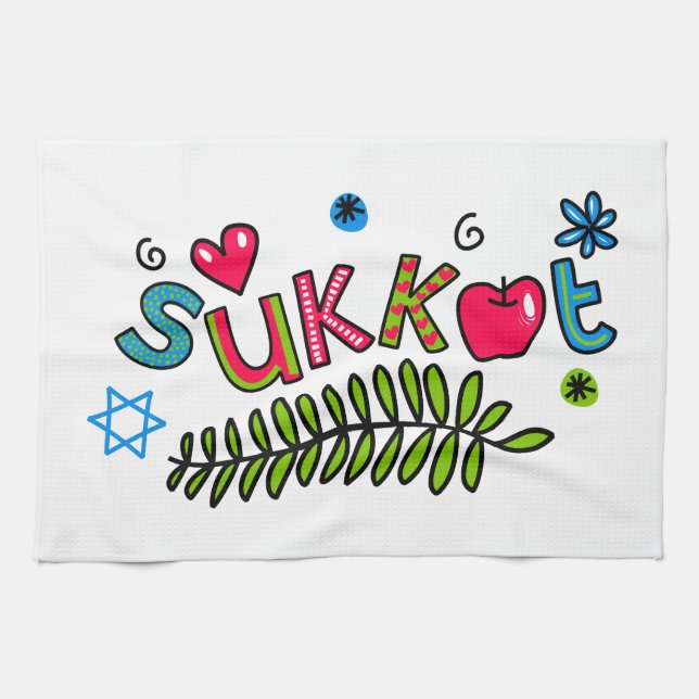 Sukkot Jewish Holiday Text Kitchen Towel (Horizontal)