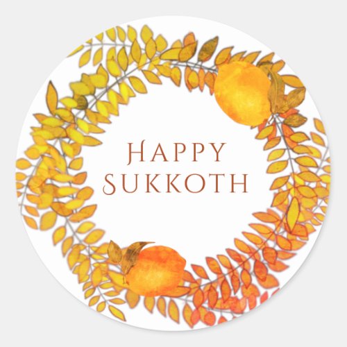 Sukkot  lemons and colorful leafy wreath  classic round sticker