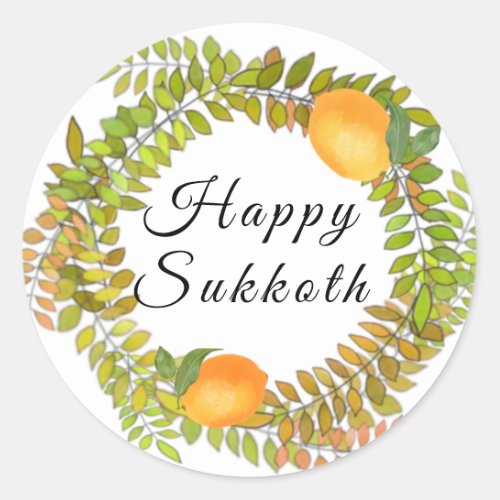 Sukkot  lemons and leaves wreath classic round sticker