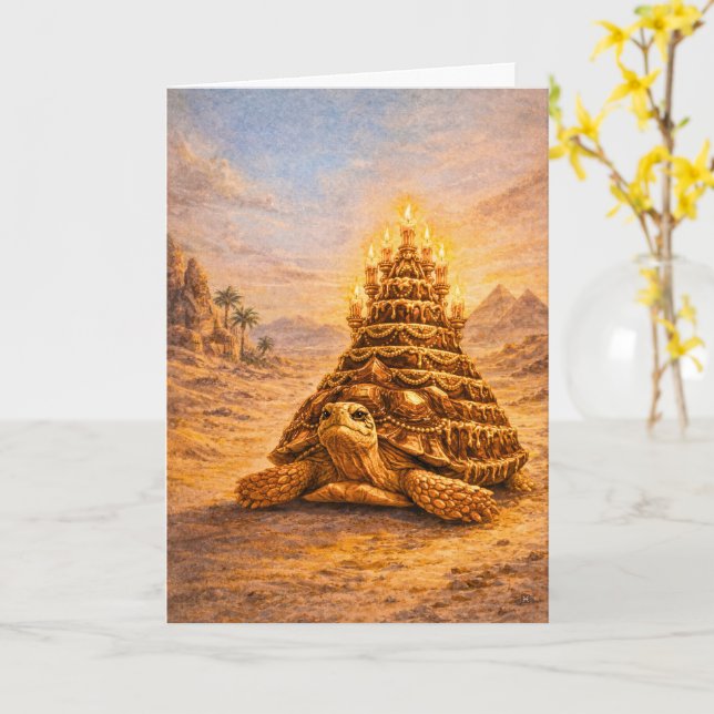 Sulcata Tortoise queen pyramid birthday cake Card (Yellow Flower)
