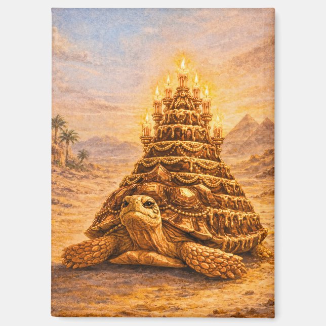 Sulcata Tortoise queen pyramid birthday cake Magnet (Front)