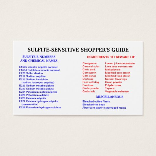Sulfite-Free Shopper's Guide (Front)
