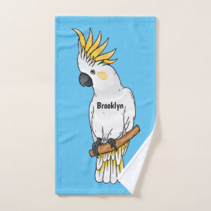 Sulfur-crested cockatoo bird cartoon illustration bath towel set