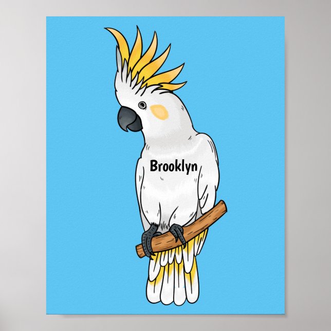 Sulfur-crested cockatoo bird cartoon illustration poster (Front)