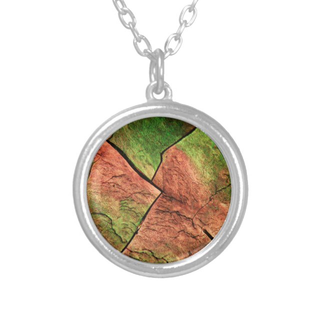 Sulfur crystals under a microscope silver plated necklace (Front)