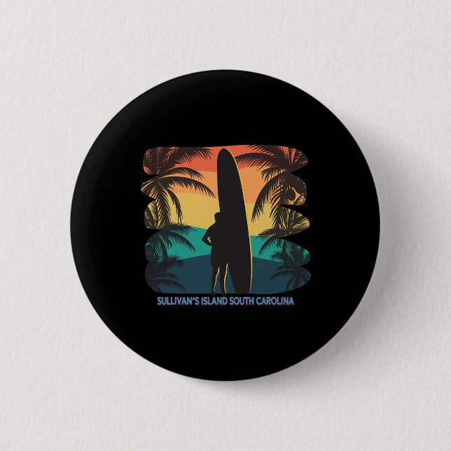 Sullivan's Island South Carolina Sc Palm Tree Surf Button (Front)