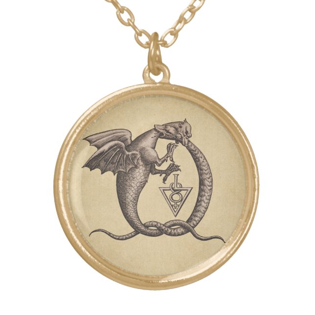 Sulphur and Mercury Dragons Gold Plated Necklace (Front)