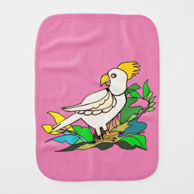 Sulphur crested cockatoo baby burp cloth (Front)