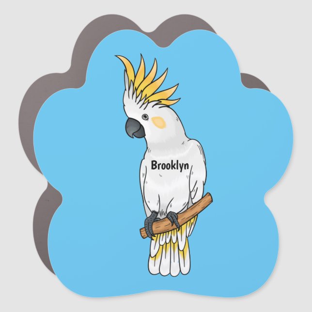 Sulphur-crested cockatoo bird cartoon illustration car magnet (Front)