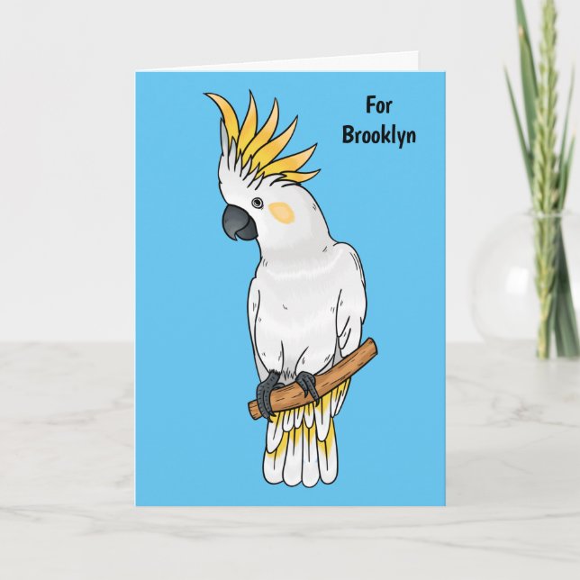 Sulphur-crested cockatoo bird cartoon illustration card (Front)