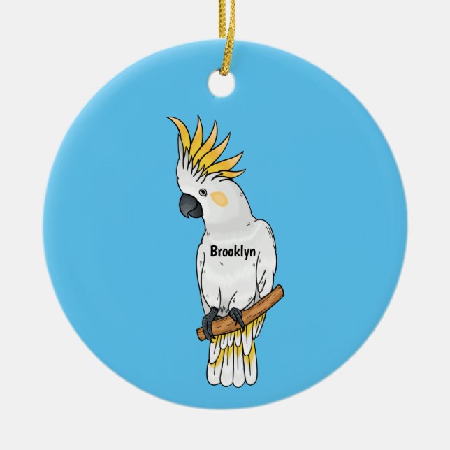Sulphur-crested cockatoo bird cartoon illustration ceramic ornament (Front)