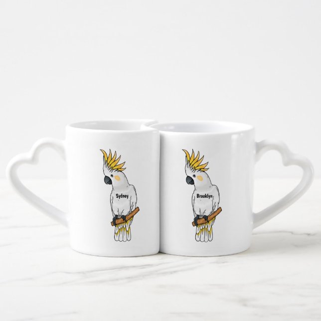 Sulphur-crested cockatoo bird cartoon illustration coffee mug set (Back Nesting)