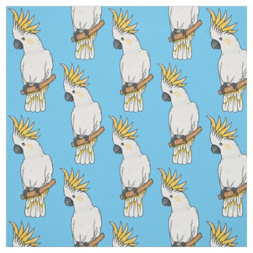 Sulphur-crested cockatoo bird cartoon illustration fabric