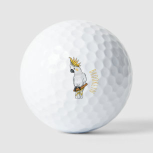 Sulphur-crested cockatoo bird cartoon illustration golf balls