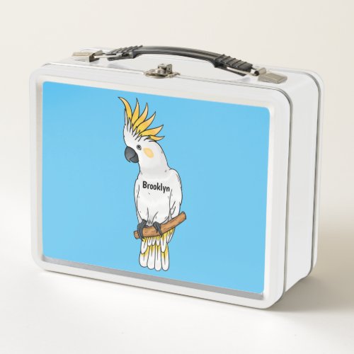 Sulphur_crested cockatoo bird cartoon illustration metal lunch box