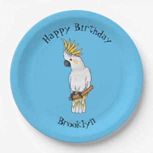 Sulphur-crested cockatoo bird cartoon illustration paper plates