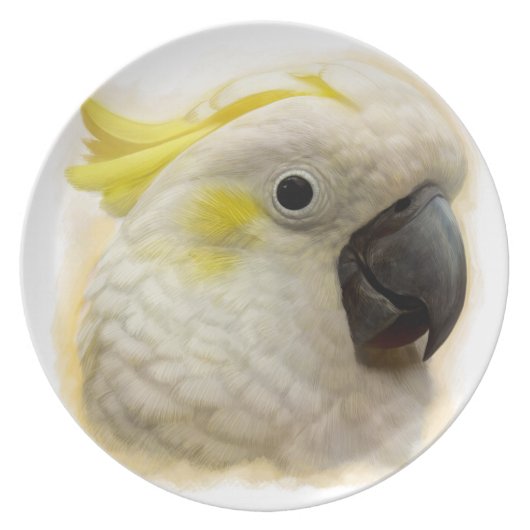 Sulphur Crested Cockatoo realistic painting Melamine Plate (Front)