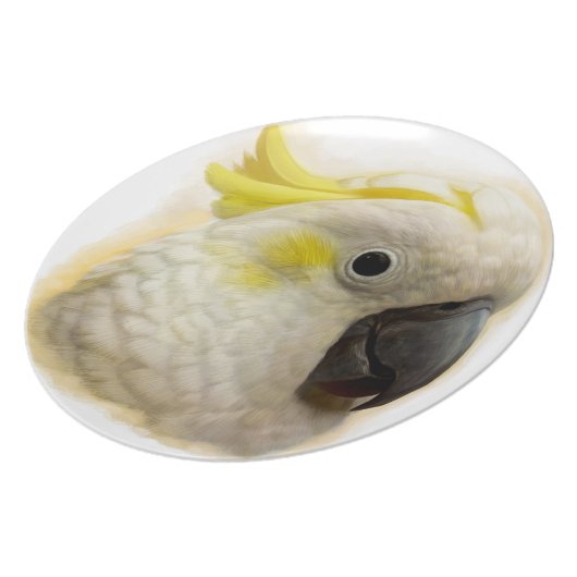 Sulphur Crested Cockatoo realistic painting Melamine Plate (Left Side)