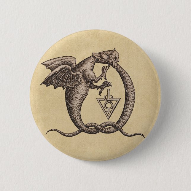 Sulphur & Mercury Alchemy Dragon Symbol Button (Front)