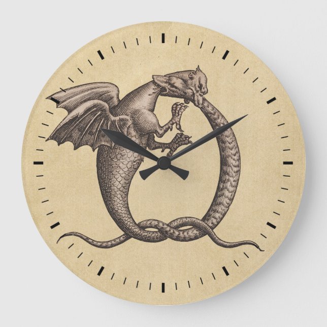 Sulphur & Mercury Alchemy Dragon Symbol Large Clock (Front)