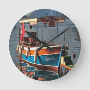 Sultan Taxi Boat Marmaris Nautical Art Round Clock