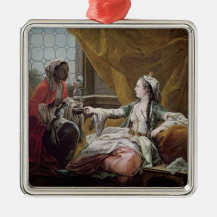 Sultana being offered coffee by a servant metal ornament