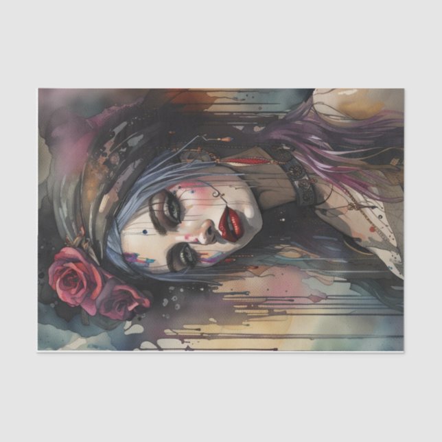 Sultry Colorful Red Lips Woman Decoupage Paper (Front)
