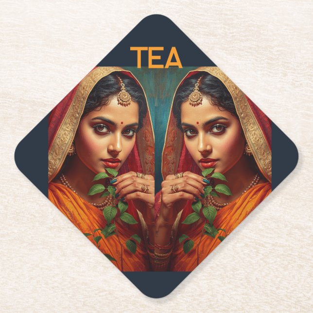Sultry Indian Lady tea picker Paper Coaster (Front)