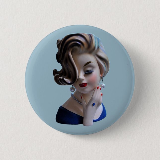 Sultry Lady Diva with Manicure Head Vase Button (Front)