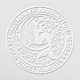 Sultry Mermaid Crescent Moon Name Return Address Embosser