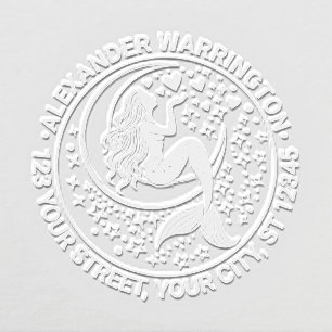 Sultry Mermaid Crescent Moon Name Return Address Embosser