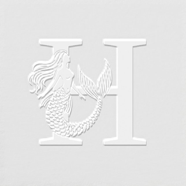 Sultry Mermaid Flowing Hair Over Single Bold Init Embosser (Design)
