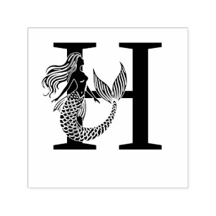 Sultry Mermaid Flowing Hair Over Single Bold Init Self-inking Stamp
