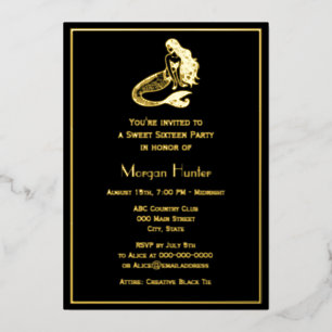 Sultry Mermaid Flowing Hair Seated Sweet Sixteen Foil Holiday Card