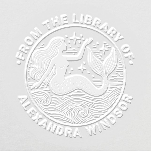 Sultry Mermaid in Ocean Waves Library Book Name Embosser (Design)