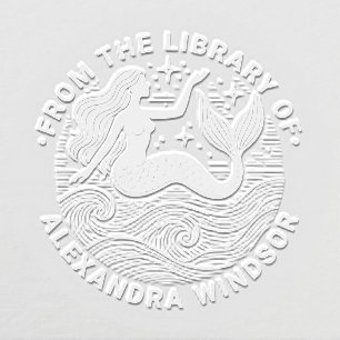 Sultry Mermaid in Ocean Waves Library Book Name Embosser