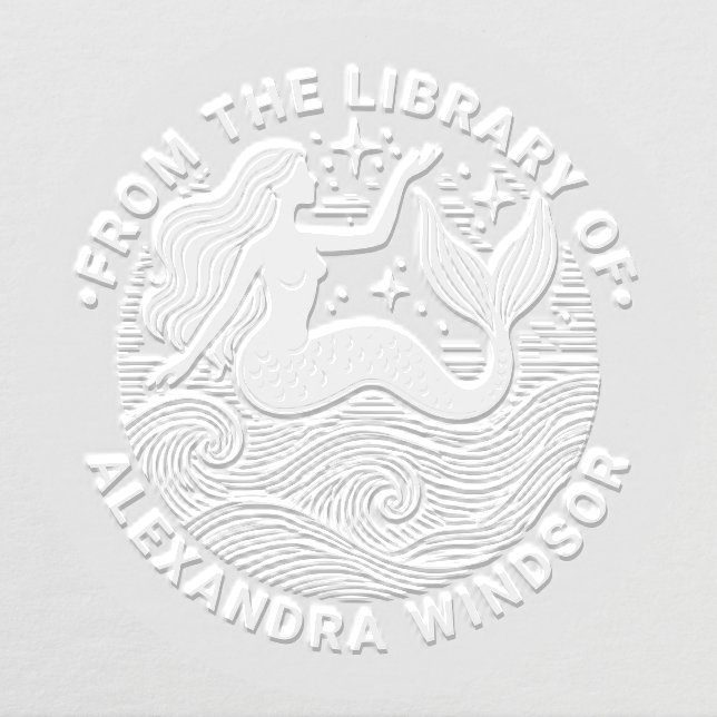 Sultry Mermaid in Ocean Waves Library Book Name Embosser (Design)
