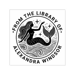 Sultry Mermaid in Ocean Waves Library Book Name Self-inking Stamp