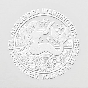 Sultry Mermaid in Ocean Waves Name Return Address Embosser
