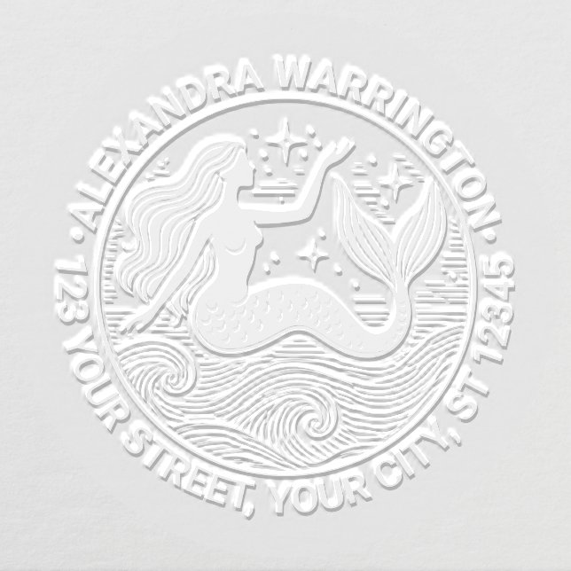 Sultry Mermaid in Ocean Waves Name Return Address Embosser (Design)