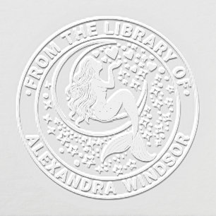 Sultry Mermaid on Crescent Moon Library Book Name Embosser